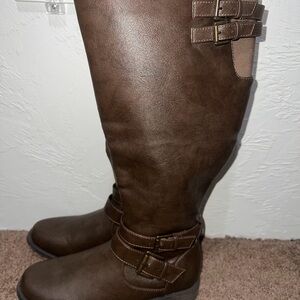 JustFab Brown Wide Calf Knee Boots